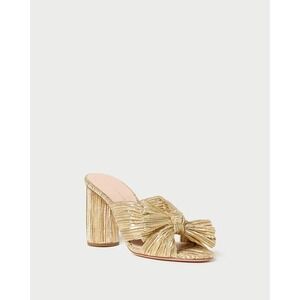 Loeffler Randall Metallic Gold Knotted Bow Block Heel Mules